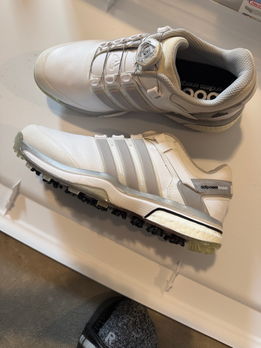 Adidas Power Boost BOA leather White and Silver Golf Shoes NWOT Men or Women